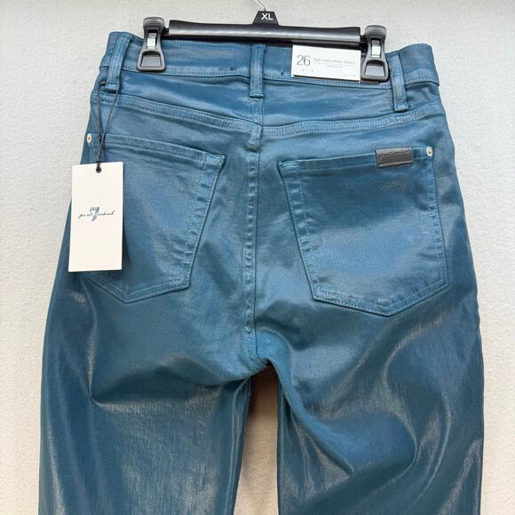 7 for All Mankind Jeans Women's 26 (2)Teal Blue High Waist Ankle Skinny NWT - Picture 3 of 16